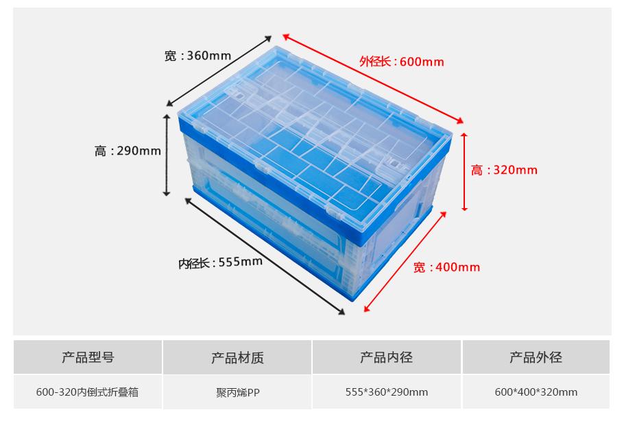 軒盛塑業600-320塑料內倒式折疊周轉箱透明款